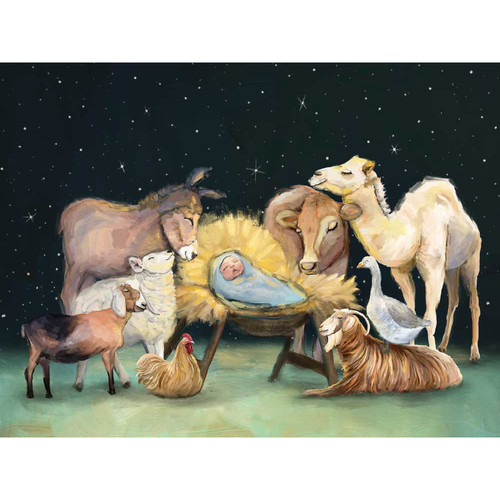 Holiday - Nativity Animals Night Sky Stretched Canvas Wall Art
