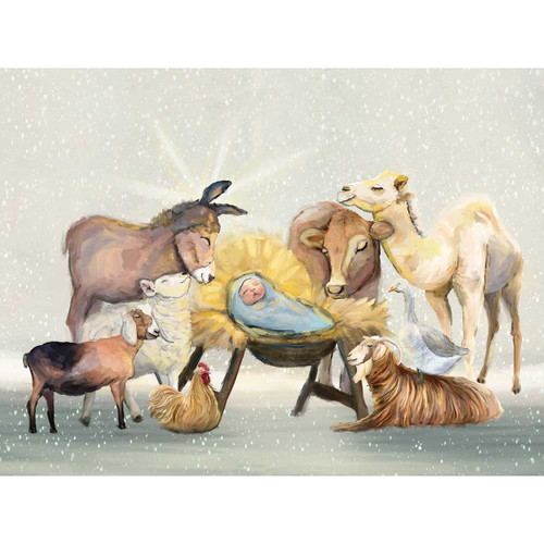 Holiday - Nativity Animals Light Sky Stretched Canvas Wall Art