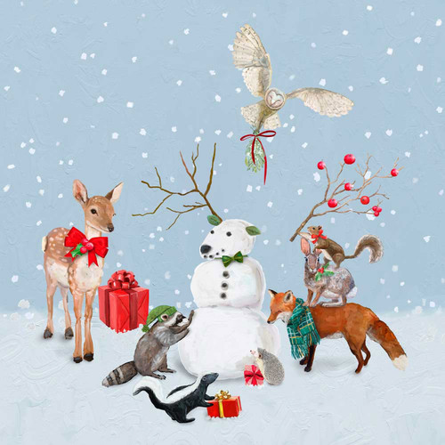 Holiday - Snowdeer And Friends Stretched Canvas Wall Art