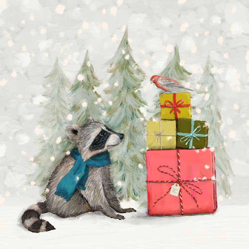 Holiday - Santa Claws Raccoon Stretched Canvas Wall Art