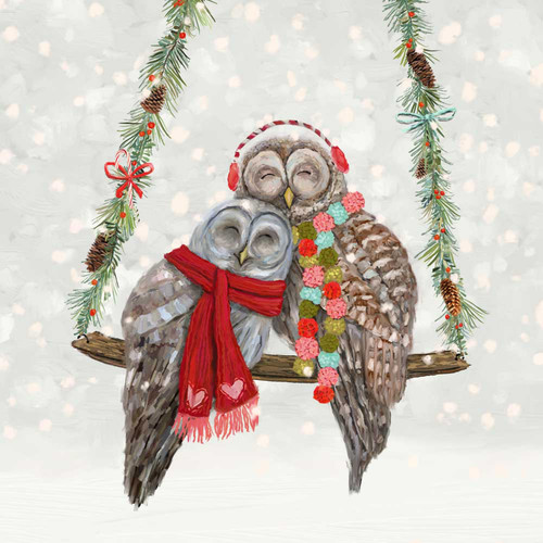 Holiday - Santa Claws Owl Pair Stretched Canvas Wall Art