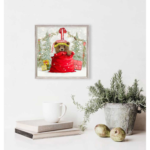 Holiday - Santa Claws Bear Cub Mini Framed Canvas