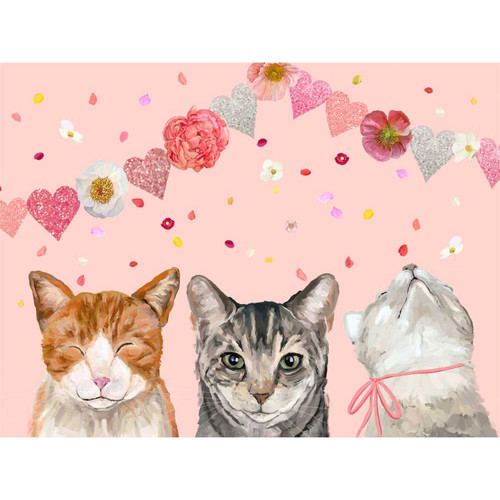 Valentine Cat Trio Stretched Canvas Wall Art