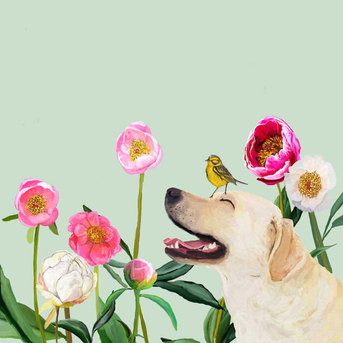 Dogs And Birds - Yellow Lab - Pastel Stretched Canvas Wall Art