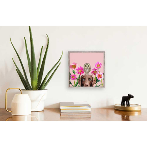 Dogs And Birds - Chocolate Lab - Pastel Mini Framed Canvas