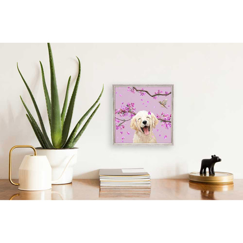 Dogs And Birds - Golden Retriever Pup - Pastel Mini Framed Canvas