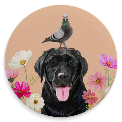 Dogs And Birds - Black Lab - Pastel Coaster