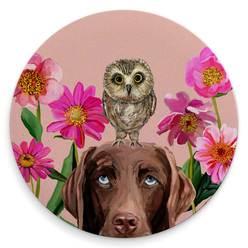 Dogs And Birds - Chocolate Lab - Pastel Coaster