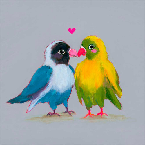 Love Birdies Stretched Canvas Wall Art