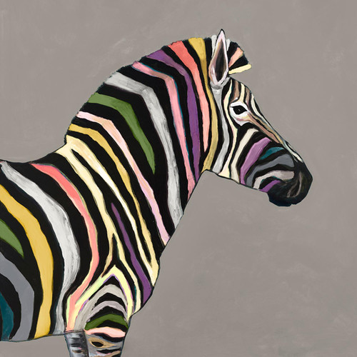 Wild Zebra On Taupe Stretched Canvas Wall Art
