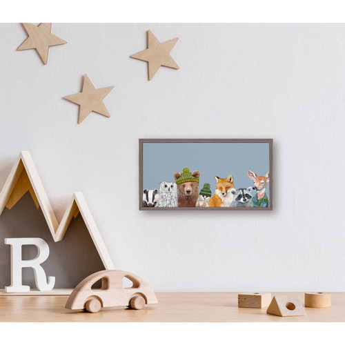 Winter Woodland Animals - Blue Mini Framed Canvas