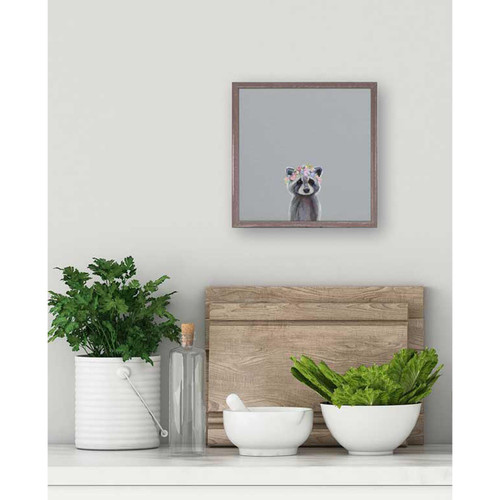 Baby Raccoon With Flowers Mini Framed Canvas