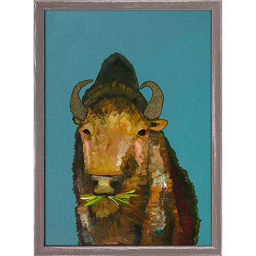 Bison With Grass Mini Framed Canvas