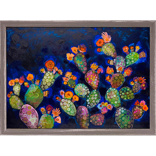 Blooming Prickly Pears - Orange and Blue Mini Framed Canvas