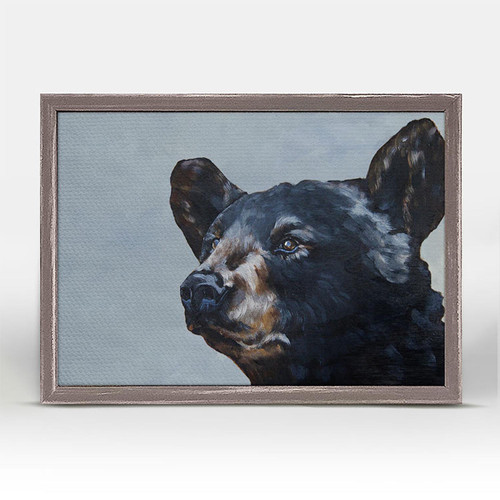 Black Bear On Blue Mini Framed Canvas