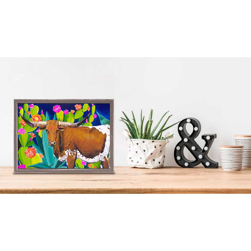 Desert Longhorn Cattle Mini Framed Canvas