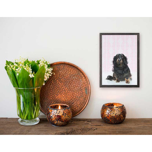 Dog Collection - Doxie On Pink Mini Framed Canvas