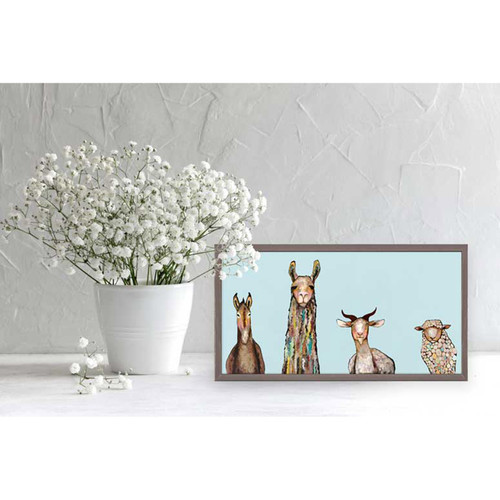 Donkey, Llama, Goat, Sheep - Sky Blue Mini Framed Canvas
