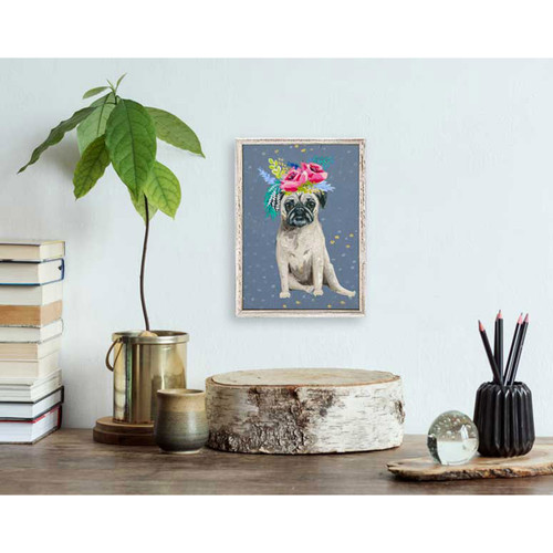 Fancy Pugs - Floral Mini Framed Canvas