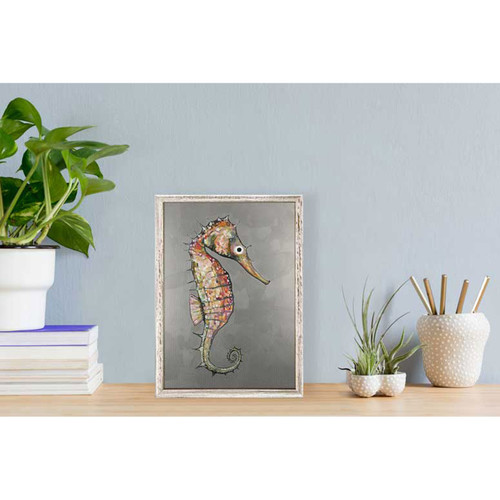 Floating Seahorse Silver Mini Framed Canvas
