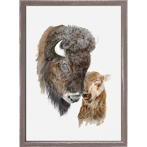 Mom and Baby Bison Mini Framed Canvas