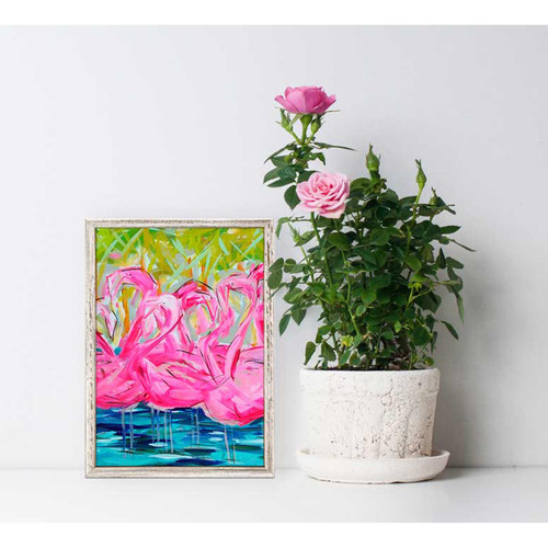 Flamingos Bright Pink Mini Framed Canvas