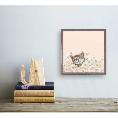 Feline Friends - Happy As A Cat In Daisies Mini Framed Canvas