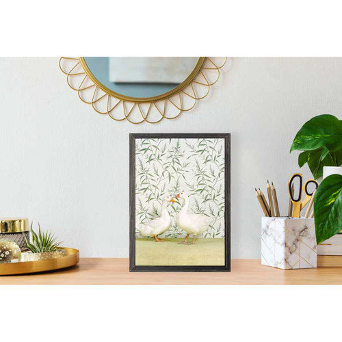 Geese On Floral Pattern Mini Framed Canvas