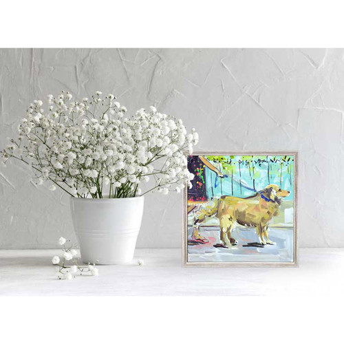 Golden Retriever On A Stroll Mini Framed Canvas