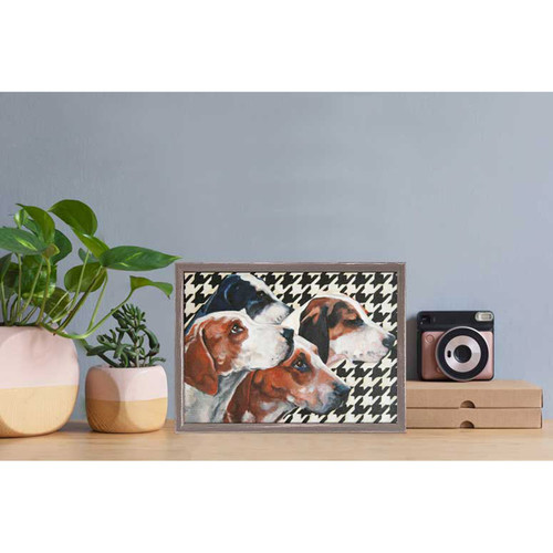 Foxhounds On Houndstooth Mini Framed Canvas