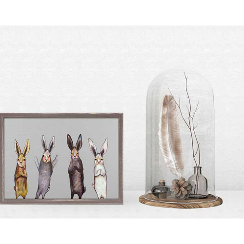 Four Bunnies On Grey Mini Framed Canvas