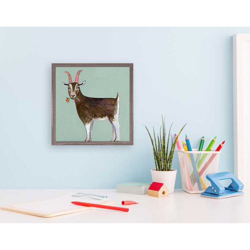 Goat With Flower Mini Framed Canvas