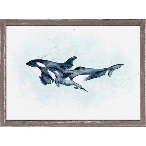 Mom And Baby Orcas Mini Framed Canvas