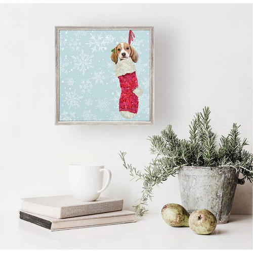 Holiday - Beagle Pup In Stocking Mini Framed Canvas