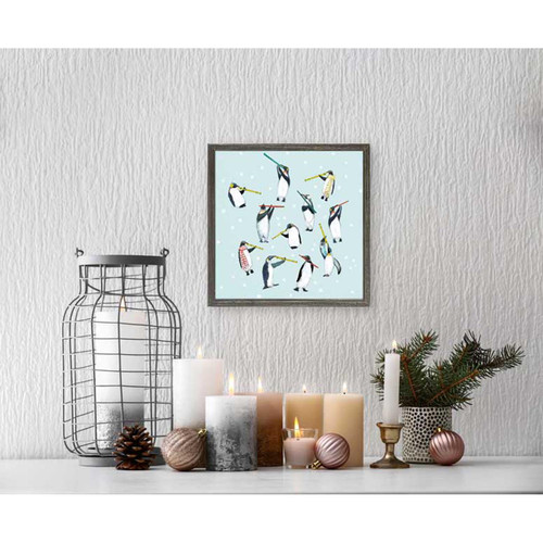 Holiday - 11 Penguins Piping Mini Framed Canvas