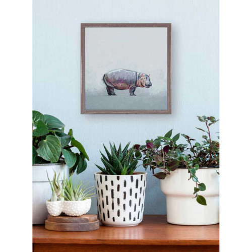 Hippo On Muted Blue Mini Framed Canvas