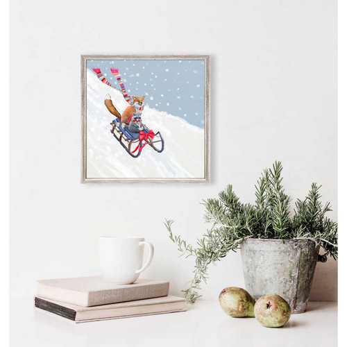 Holiday - Sledding Fox And Raccoon Mini Framed Canvas