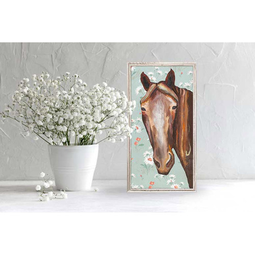 Horse - Floral Mini Framed Canvas