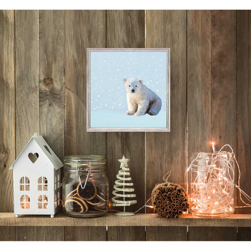 Holiday - Snowy Polar Bear Cub Mini Framed Canvas