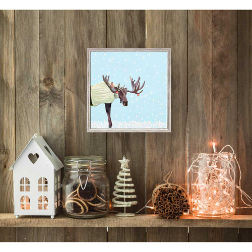 Holiday - Snowy Moose In Sweater Mini Framed Canvas