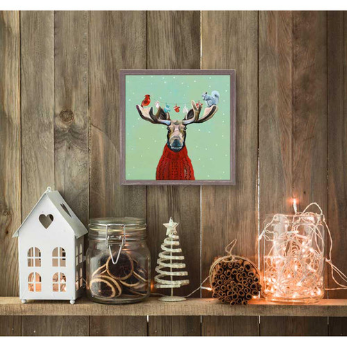 Holiday - Wondrous Moose In Sweater Mini Framed Canvas