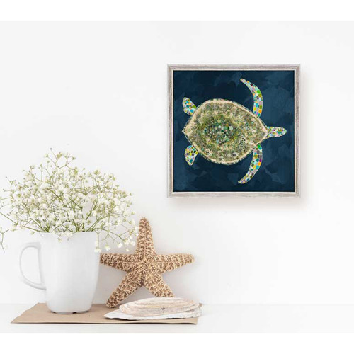 Jeweled Sea Turtle - Deep Blue Mini Framed Canvas