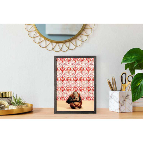 Orangutan On Red & White Mini Framed Canvas