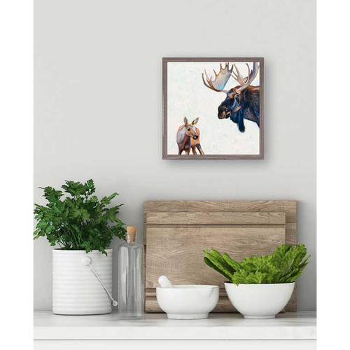 Moose and Baby Mini Framed Canvas