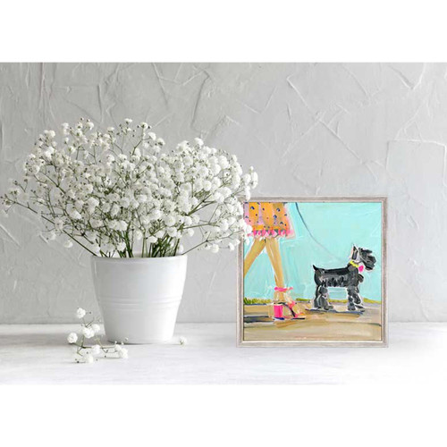 Schnauzer On A Stroll Mini Framed Canvas