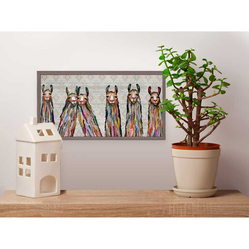 Six Lively Llamas - Tribal Mini Framed Canvas