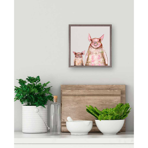 Two Piggies In A Row - Soft Gray Mini Framed Canvas