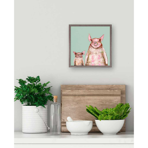 Two Piggies In A Row - Mint Mini Framed Canvas