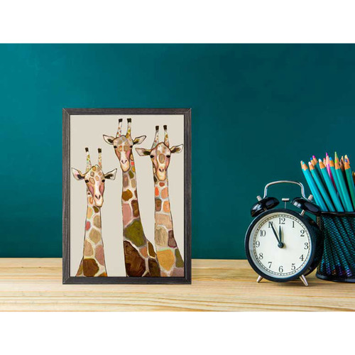 Three Giraffes on Cream Mini Framed Canvas