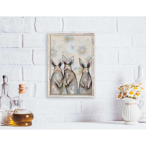 Three Standing Rabbits - Floral Mini Framed Canvas